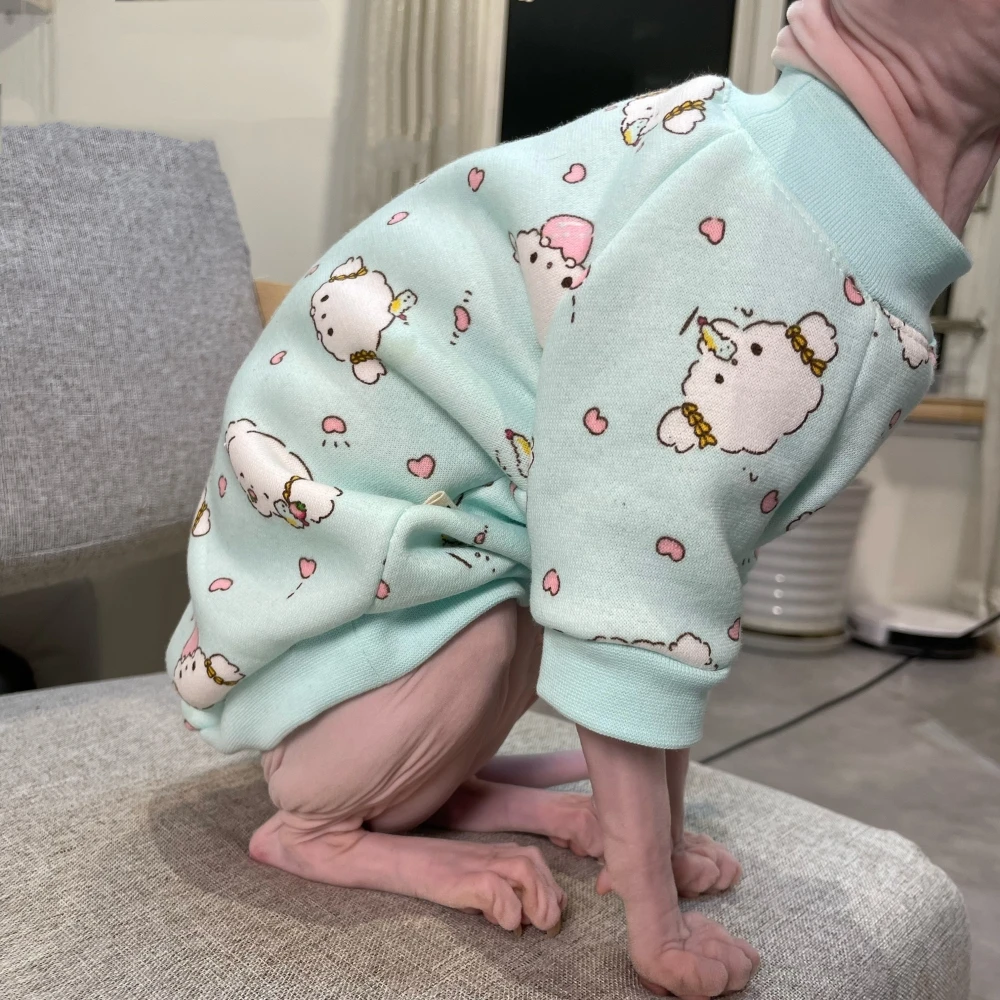 Warm Coat for Sphynx Cat in Winter Soft Fleece Cartoon Sweatshirt for Kittens small dogs Loungewear for Devon Rex Cat Supplies