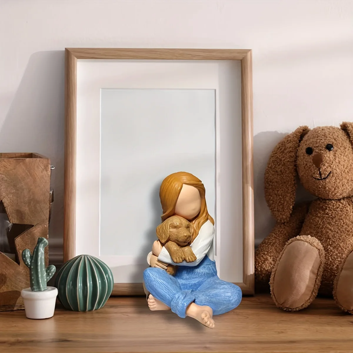 Love My Dog Figurines Statues, Girl & Dog Angel Friendship Remembrance Gifts,Sculpted Hand-Painted Figures For Dog Lovers