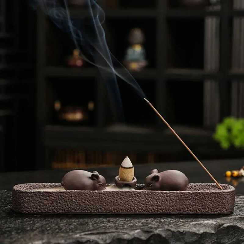 Porcelain Smoking Backflow Incense Burner Creative Pig Cicada Sandalwood Incense Holder Indoor Fragrance Censer Home Decor