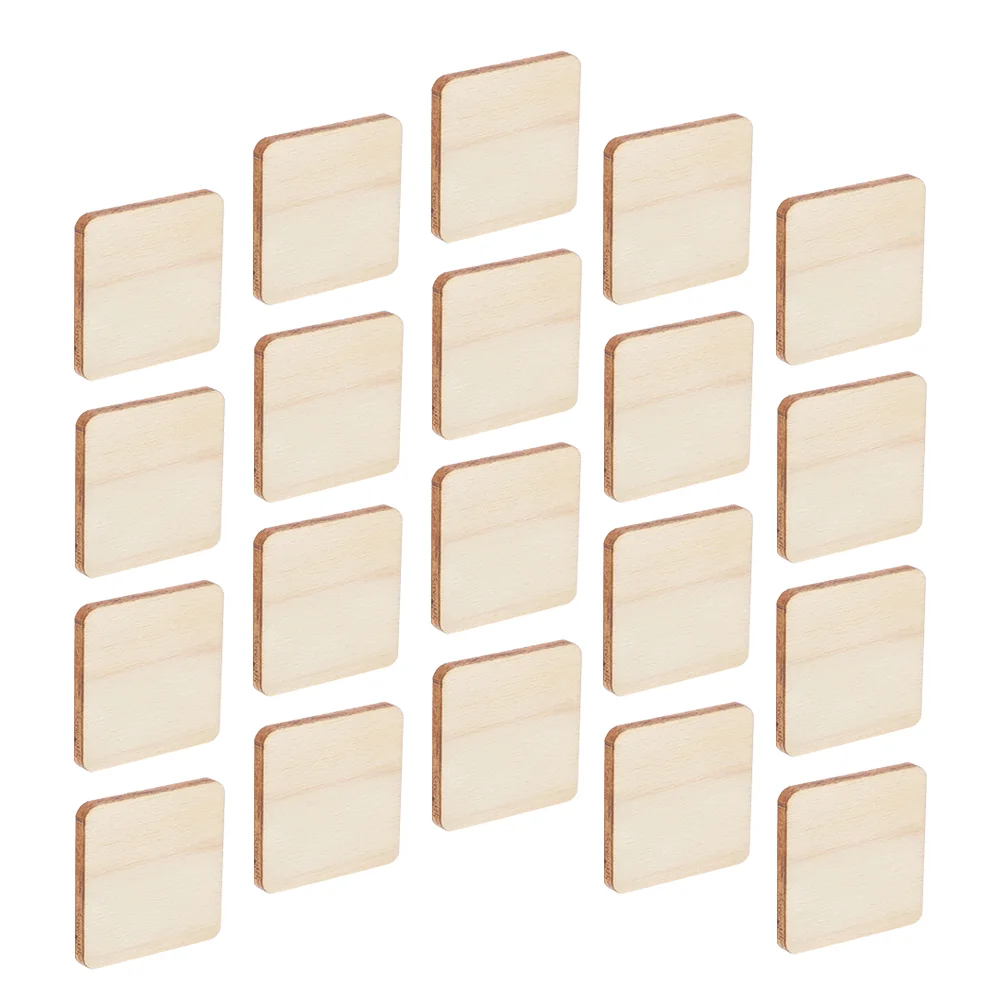 100 Pcs Square Wood Chips DIY Party Decor Unfinished Planks Wooden Cutout Squares Child Craft Supplies