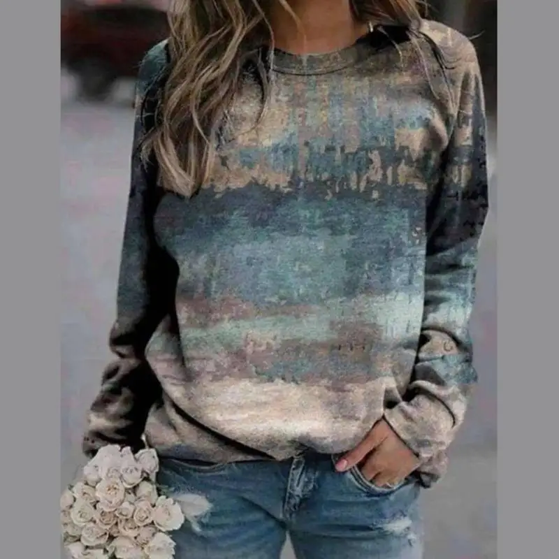 R3MC Sweat-shirt tendance imprimé floral 3D pour confortable respirant, manches longues, col rond