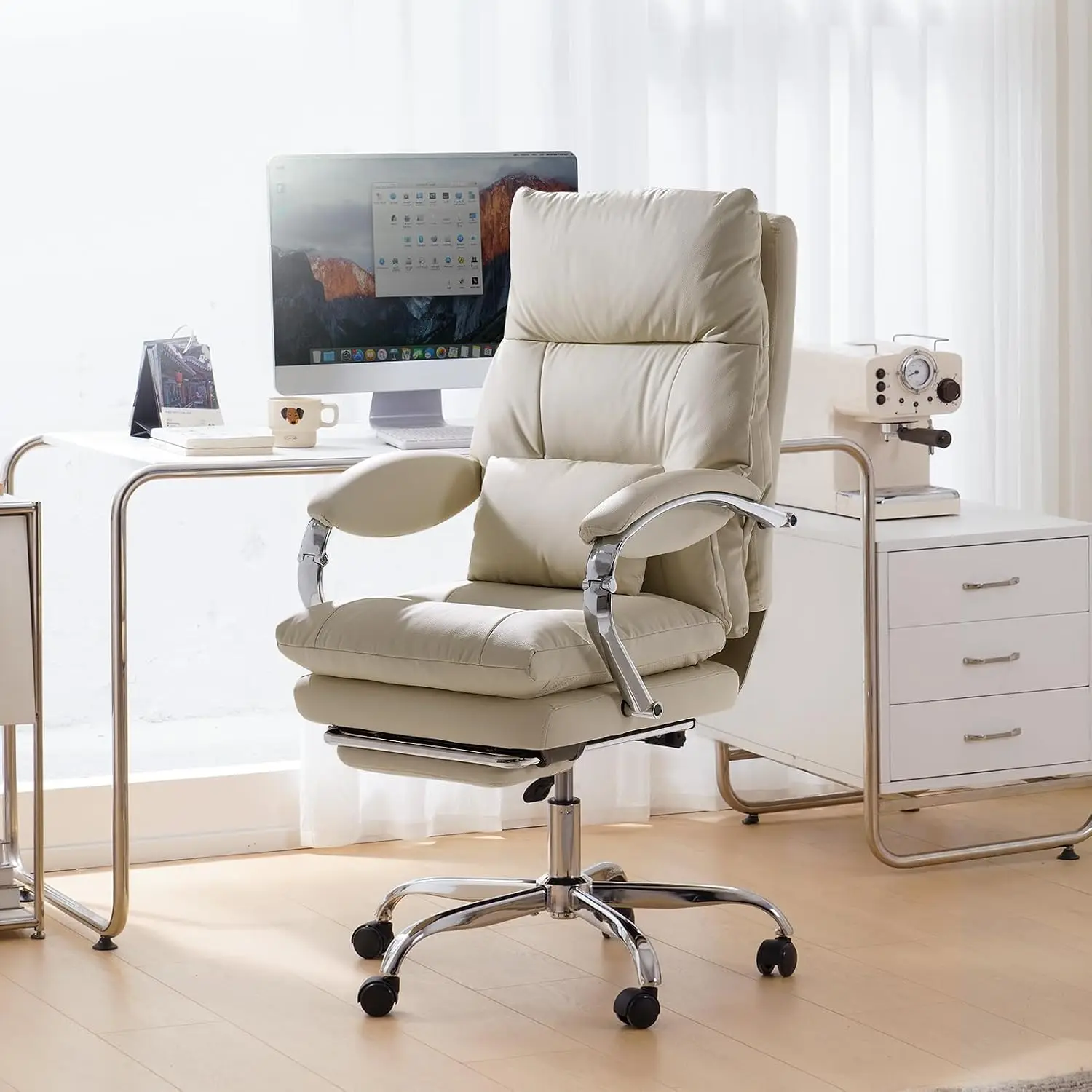 Ergonomic Office Chair with Footrest & Armrests, Adjustable Executive Swivel Task Chair for Home Desk Work, Customized