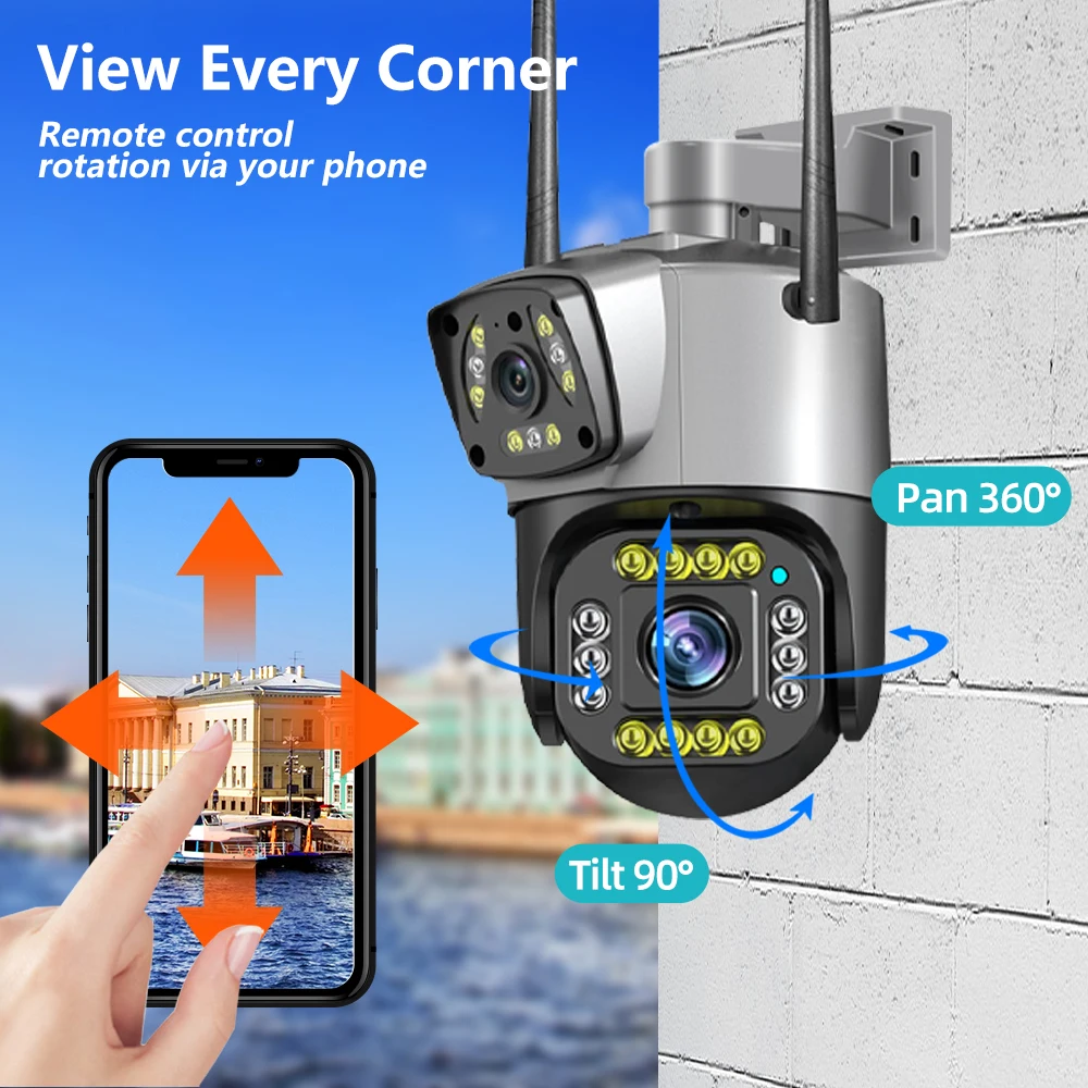 Outdoor 6MP WiFi IP Camera 4G GSM Dual Lens V380 PRO PTZ Surveillance CCTV Color Night Vision Cloud  Security Protection