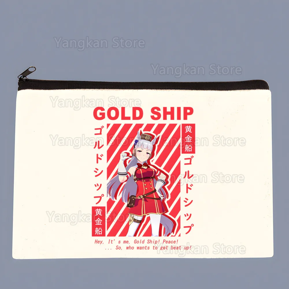Uma musume ouro navio chibi moda maquiagem saco de armazenamento de viagem lona impressa carta zero carteira, pequeno item armazenamento férias