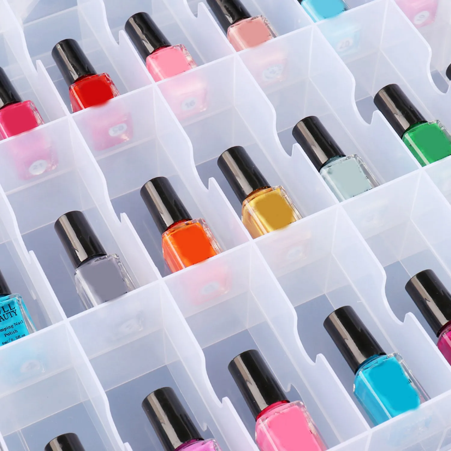 A47F-48 Sel 2 Lapisan Organizer Cat Kuku Kotak Penyimpanan Jahit Perlengkapan Kuku Bening Portabel Kotak Penyimpanan Dapat Disesuaikan