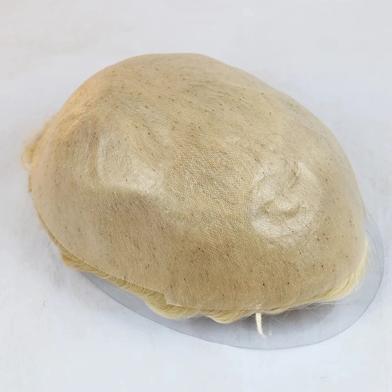 22 ريال #   خط الشعر الطبيعي 0.06-0.08 مللي متر شقراء بني رمادي 100% شعر الإنسان الرجال الشعر المستعار غير قابل للاكتشاف كامل Vloop الجلد الذكور الشعر الاصطناعي