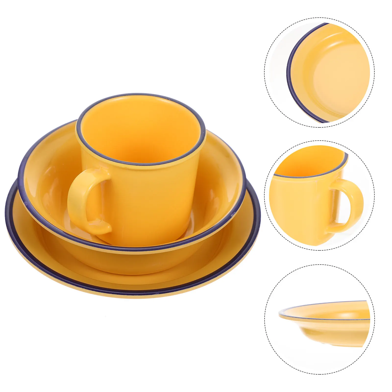 1Set Vintage Plastic Plates Bowls Cup Kit Retro Tea Mug Coffee Cup Home Kitchenware Tableware Service Set for Kitchen Cafe