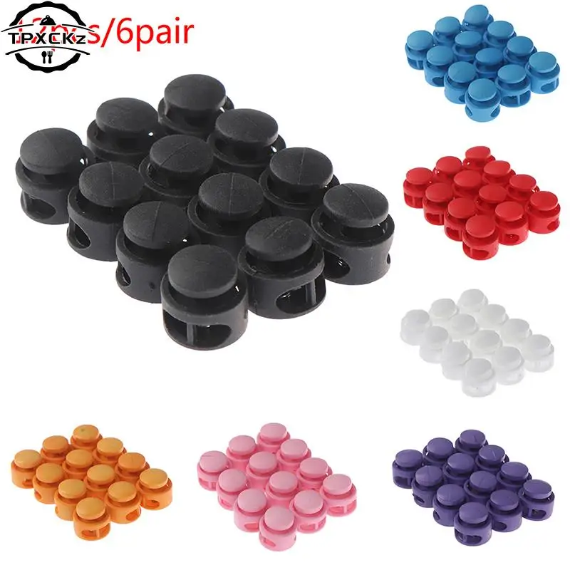 12pcs Double Hole Spring Cord Lock Round Ball Shaped Toggle Stoppers Stop Sliding Cord Fasteners Locks Buttons Ends Replacement