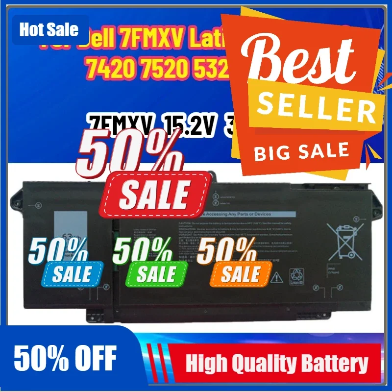 

New 15.2V 7FMXV 9JM71 Suitable For Dell Latitude 14 7320 7420 7520 5320 Laptop Battery