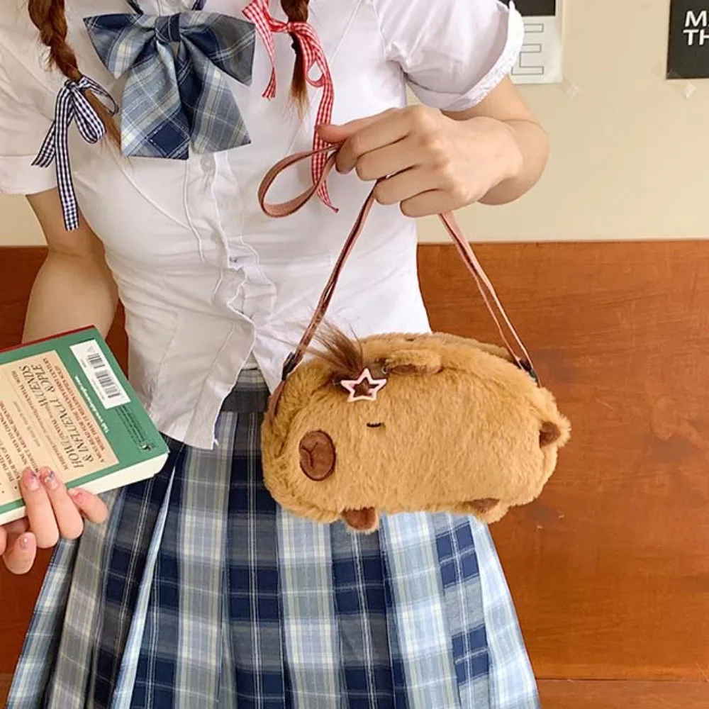 

Creative Cute Capybara Plush Bag Lightweight Large Capacity Cartoon Shoulder Pouch Hairpin Soft Creative Crossbody Bag Daily