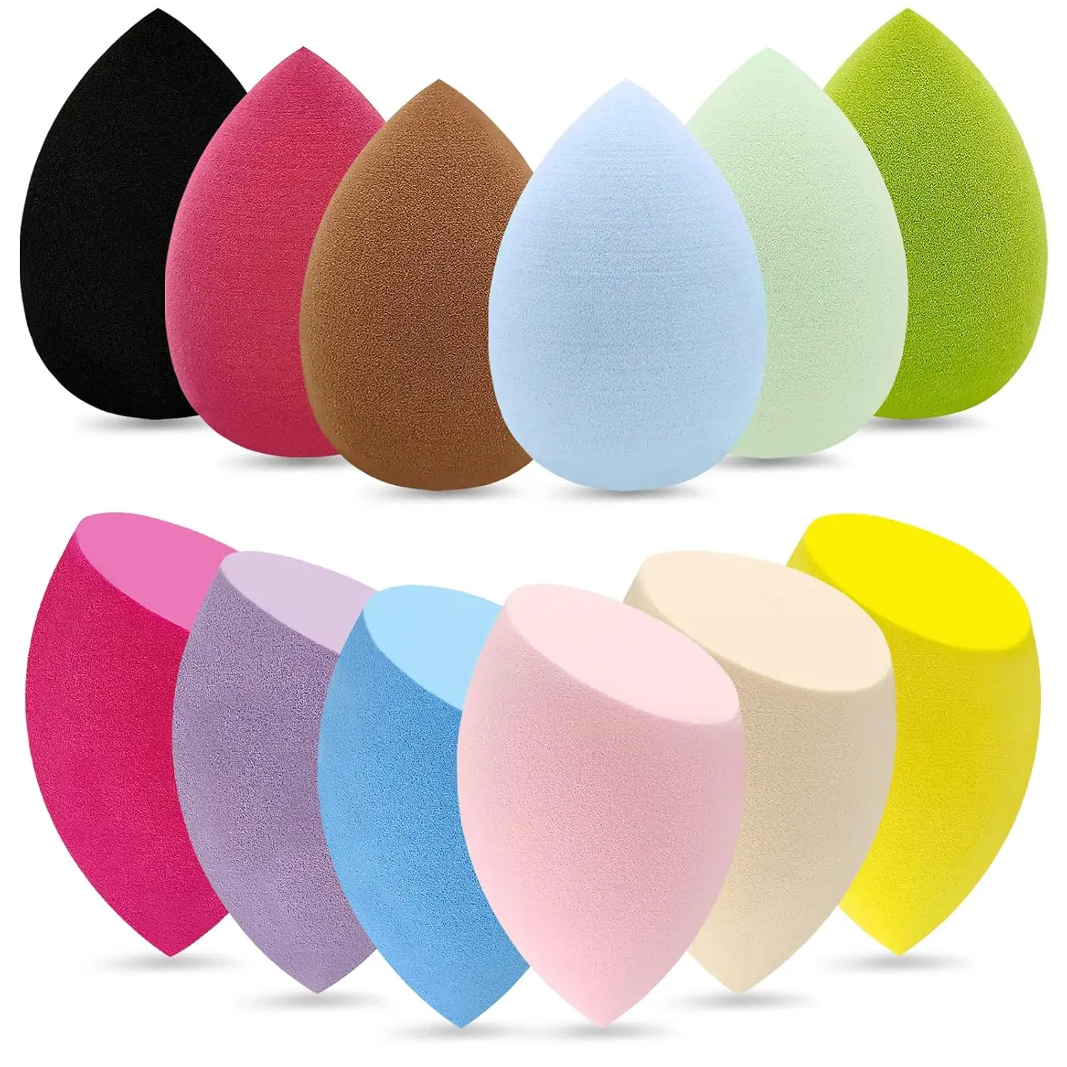 12Pcs Latex Free Makeup Sponge Set, Soft Flawless Blender, Multicolor Powder Puffs, Wet Dry Foundation & Concealer Tools