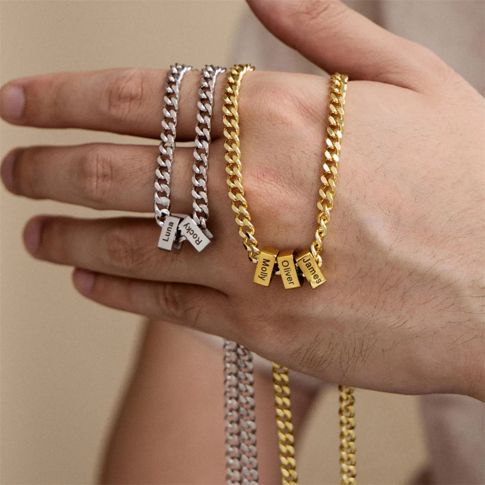 

Персонализированное мужское ожерелье с именем семьи, цепочка с бусинами, ожерелье для папы от дочери, уникальный рождественский подарок