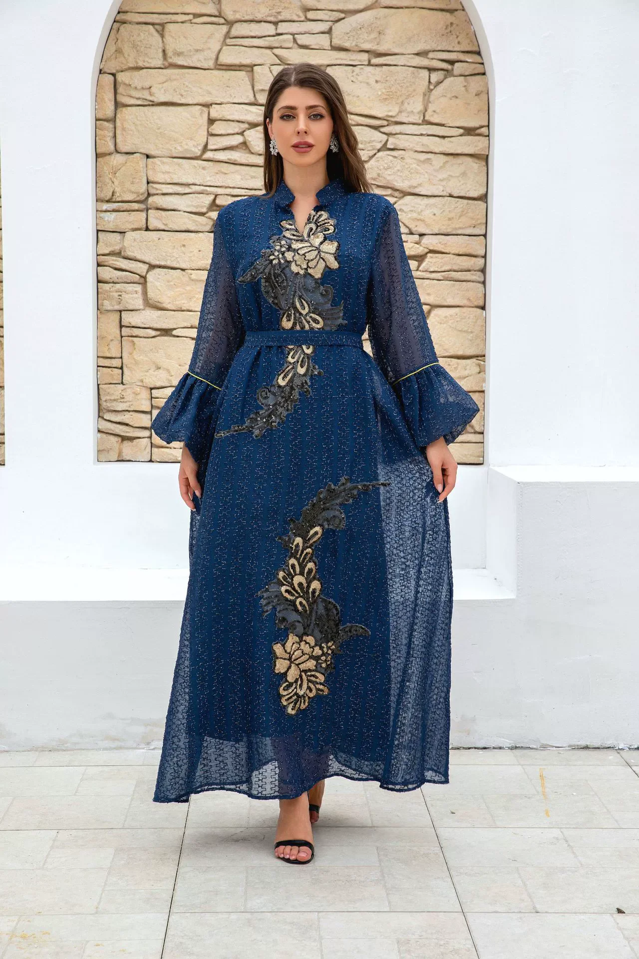 Middle East Saudi Arabia Muslim Luxury Fashion Islamic Ramadan Moroccan Women's Dress Dubai Robe Lace up Long Dress