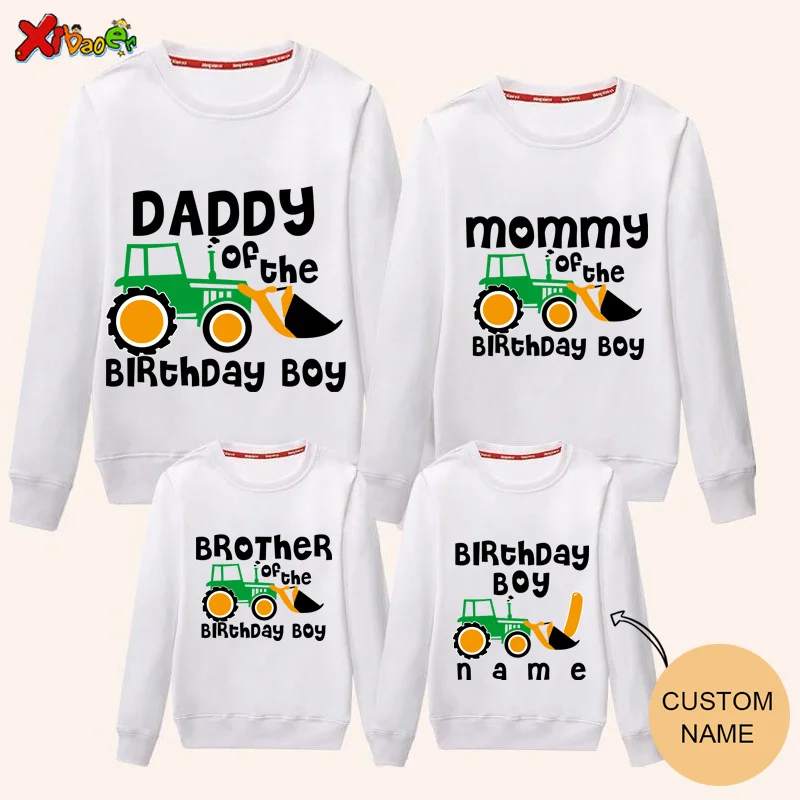 2023 New Family Match Sweatshirt Long Sleeve Toy ExcavatorPrint Hoody Tops Dump Truck Sweatshirt Warm Shirts A Birthday Present