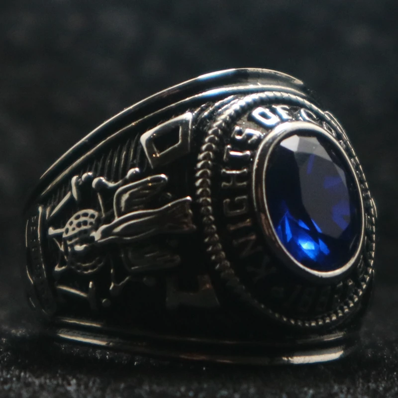 Newest Unisex 316L Stainless Steel Knights of Columbus Blue Stone Brother Ring