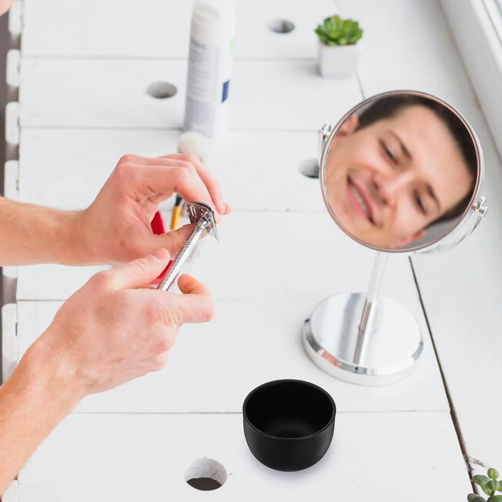 Small Shaving Bowl for Men Natural Metal Material Anti-Slip Deep Shaving Lather Bowl Multi-Use Shave Container Home Hotel Barber