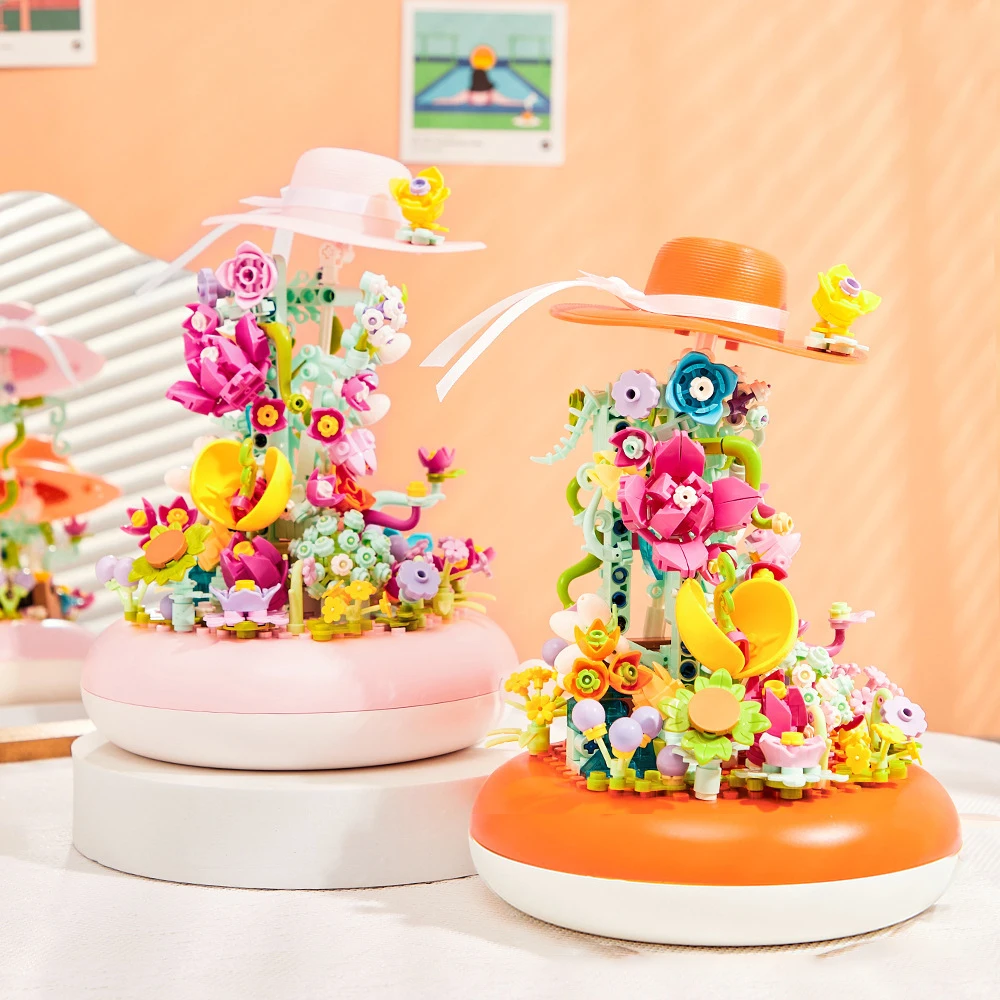 

Roselle Rose Music Box Building Blocks Romantic Flower Bouquet Brick Model DIY Creative Gift for Kids & Adults