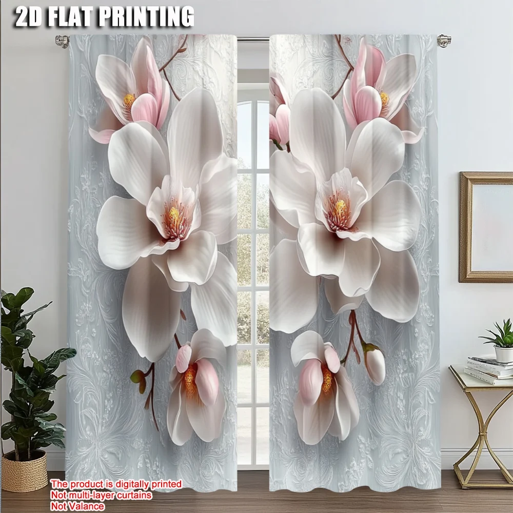 

2pcs, Curtains Roller Blinds 2D print Magnolia Machine Washable Polyester (without rod) Decorations For Home Perfect for Season