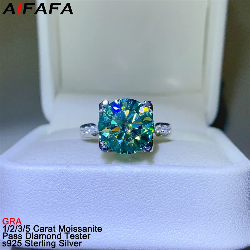 1/2/3/5 Carat Green Moissanite Rings s925 Silver Sparkling Moissanita Lab Diamond Plated 18k White Gold Wedding Ring Jewelry GRA