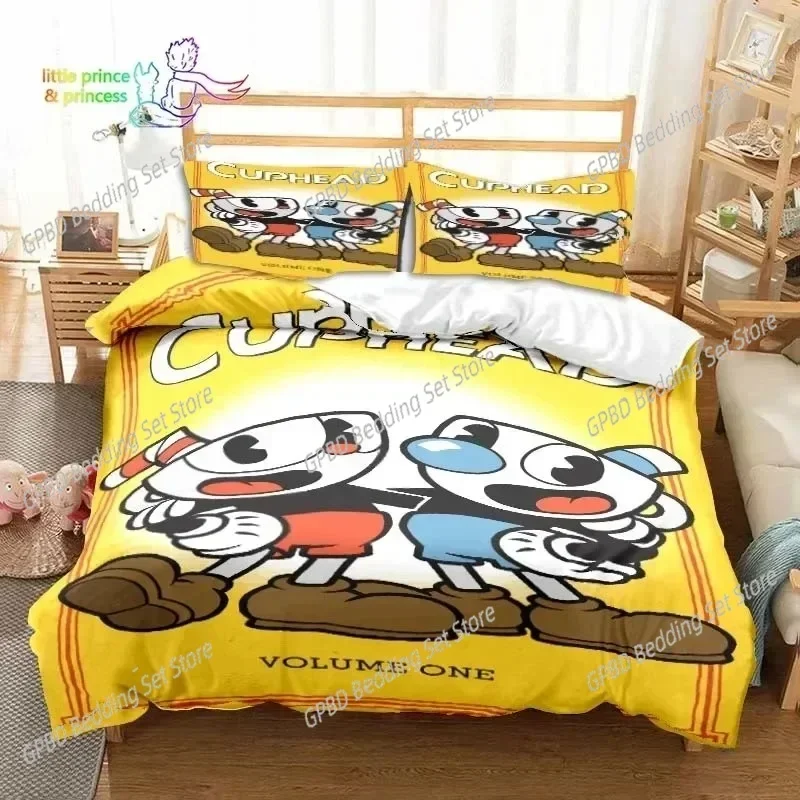 Cuphead and Mugman Game Gamer Bedding Set Bedroom Soft Modern Bedspreads Comefortable Duvet Cover Quilt Cover And Pillowcase