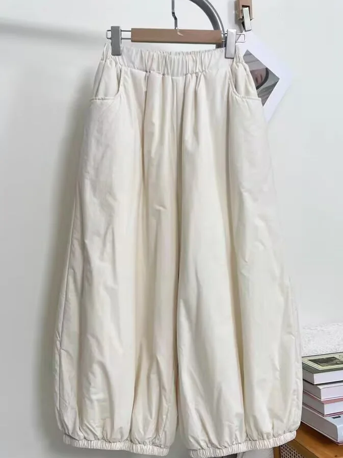 Katoenen broek met hoge taille en wijde pijpen Dames plus maat elastische taille Verdikte warme lantaarn katoenen broek Winter vrijetijdskleding