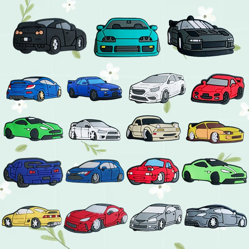 

19pcs Car Charms For Shoes Decoration Track JDM Racing PVC Shoe Charms Fit Clog Sandals Accessories Birthday Party Gift
