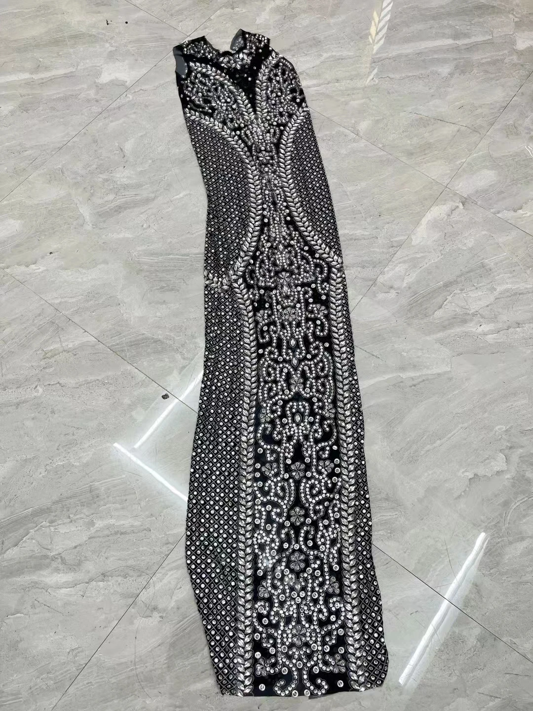 Czarne przezroczyste sukienki z siateczki Bodycon Wysokiej klasy seksowne sukienki dla kobiet Party Club Night Dancing Floor Rhinestone Dress Cocktail Gown