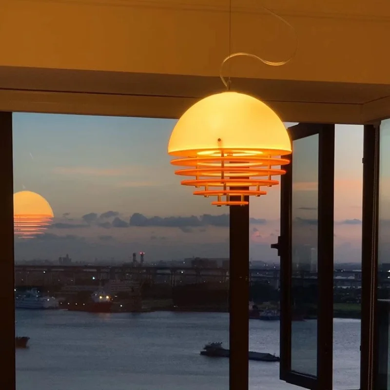 

Cream Memphis lighting fixtures sunset orange chandelier Bauhaus bar counter bay window foyer French medieval atmosphere light