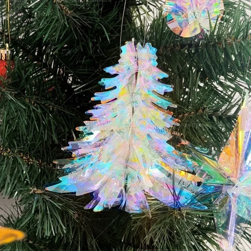 

3D Iridescent Christmas Tree Decorations DIY Glitter Christmas Hanging Pendant Shiny Film Ornaments Party Event Decor Suppliers