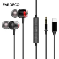 EARDECO TypeC/3.5mm Wired Headphones with Mic Volume Control Music Phone Earphones with Bass headset for Samsung Huawei Xiaomi
