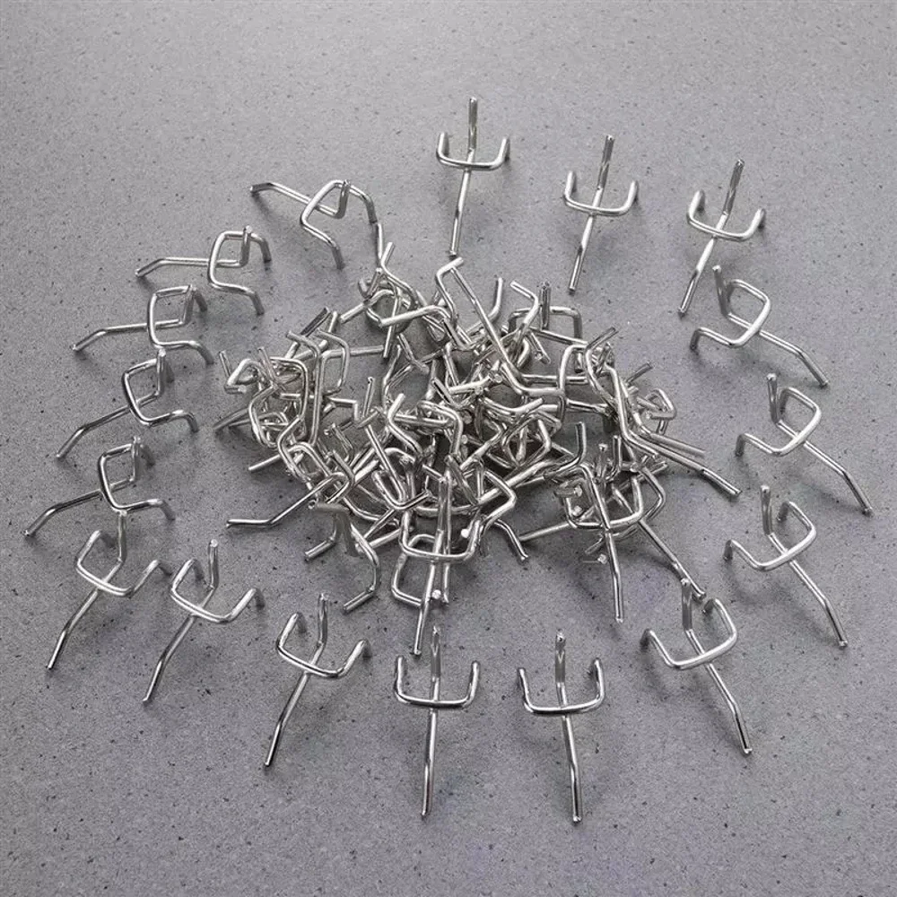 50Pcs Carbon Steel Pegboard Hooks 3.3mm Wire-wrap Board Silver Hole Plate Garage Work Shop Storage Display Hanging Tool