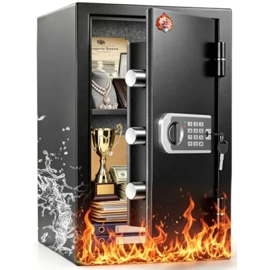 

Upgraded 2026 fireproof safe box for home use, steel construction, black, 1700F 35-min fire protection, 2.8 cuft waterproof dig