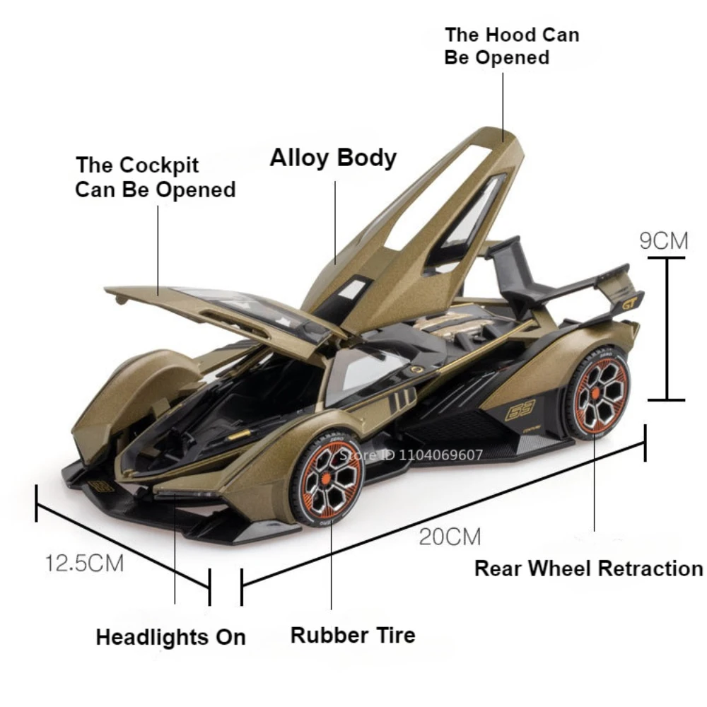 Scala 1:22 V12 GT Super Modello di Auto Giocattolo Tirare Indietro Porte Aperte Simulazione Veicolo Giocattoli Modelli Collezione Suono Luce Regalo per I Bambini