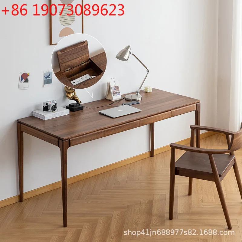 

Скандинавский компьютерный стол из чистого массива дерева, компьютерный стол из вишневого дерева с проволочной коробкой, стол из черного ореха