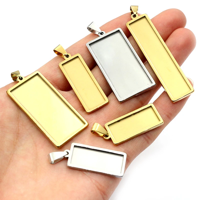 5pcs Stainless Steel 10x25mm 10x50mm Inner Size Rectangle Pendant Cabochon Base Cameo Blank Setting Tray for DIY Jewelry Making