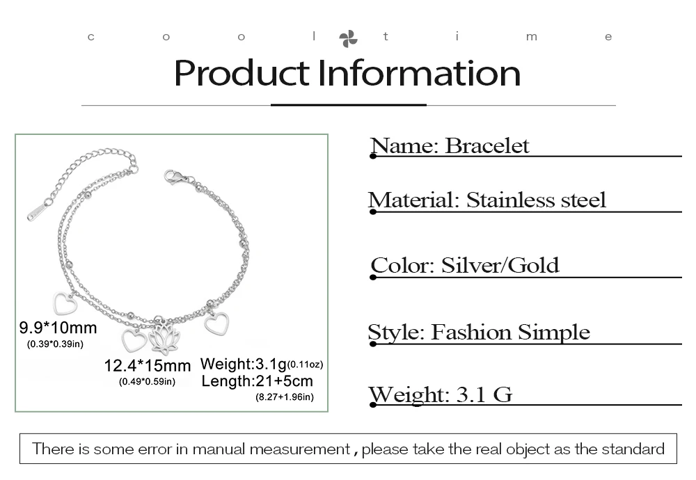 COOLTIME Herz Lotus Armband für Frauen Edelstahl Mode Liebe Paar Glück Armband Weiblichen Schmuck Geburtstag Geschenk – Detail 2
