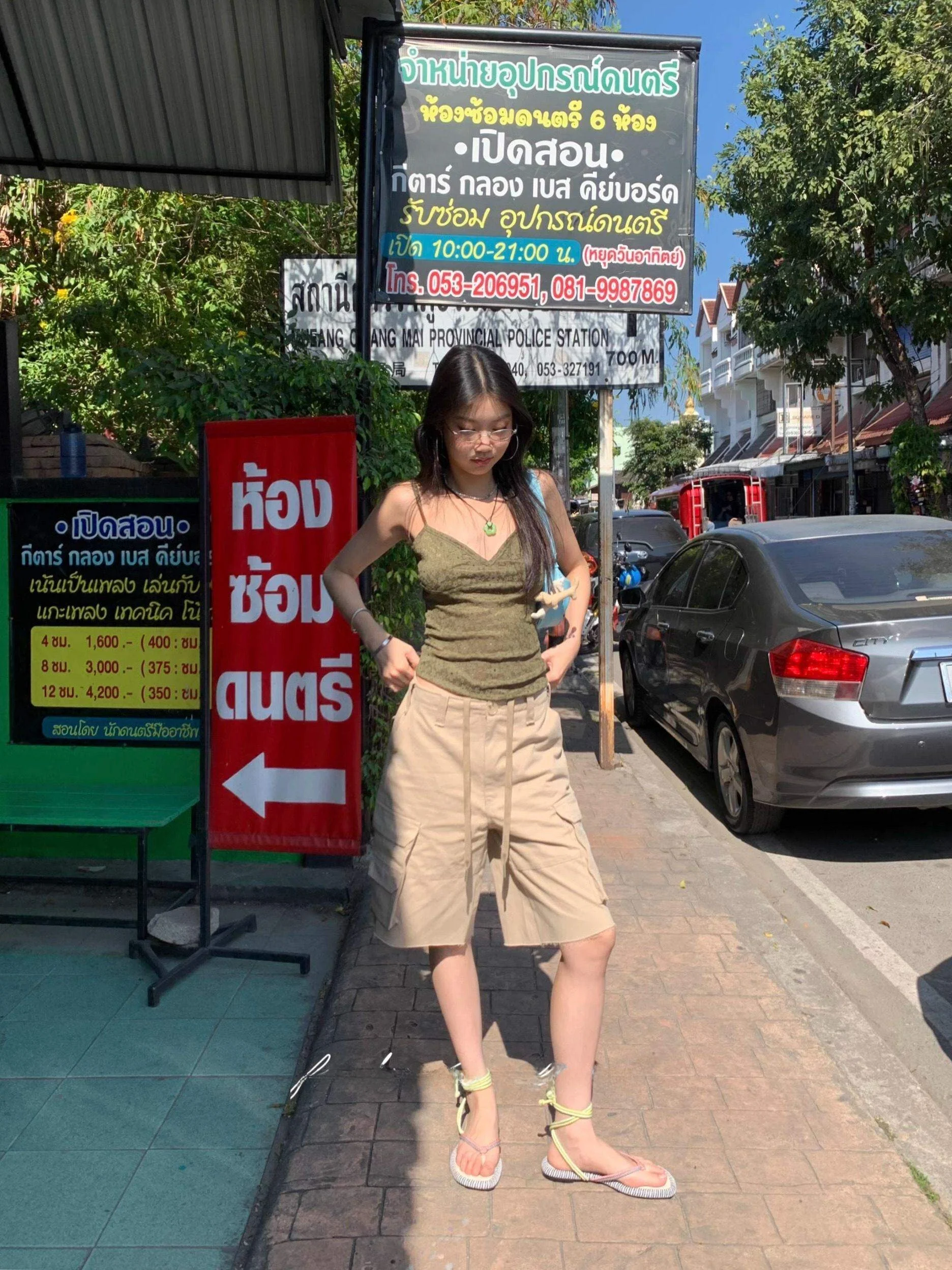 

Женские брюки Fortunee для работы и повседневной носки, весна-лето, цвет хаки, с множеством карманов, длиной до колена, с завышенной талией