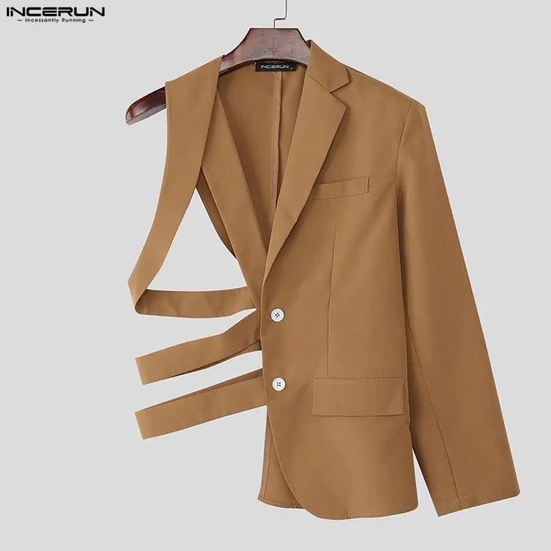 INCERUN Men Irregular Blazer Solid Color Lapel Long Sleeve Button Male Suit Streetwear Loose Fashion Casual Thin Coats S-3XL