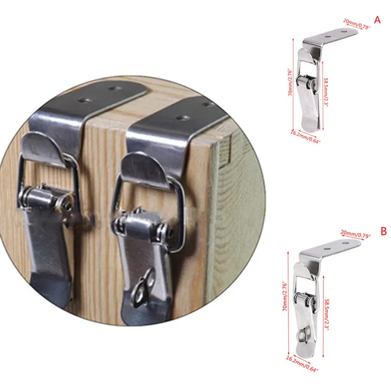 1PC Muti-funtional 90 Degrees Silver Duck-mouth Buckle Hook Lock Iron Spring Loaded Draw Toggle Latch For Wood Boxes Drawers