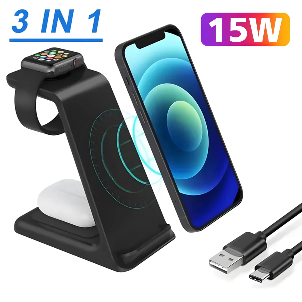 15w 3 In 1 Travel Wireless Charger For Samsung Galaxy S23 S22 Watch 6 Pro/5/4/3 Active 1 2 Buds Pro Plus Fast Charging Station