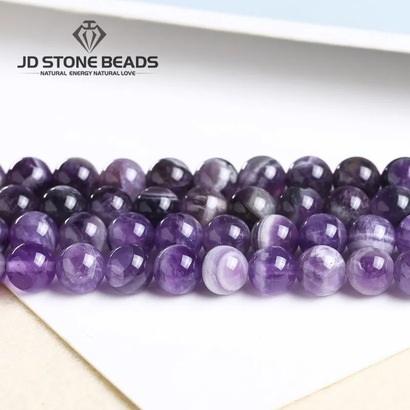 Natural Stone Dream Lace Amethysts Beads Reiki Healing Round Loose Spacer Crystal Bead For Jewelry Making Diy Bracelet Accessory