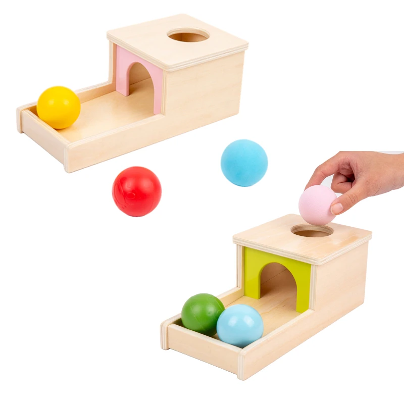 Montessori Object Permanence Box with Tray Three Different Textured Balls Early Childhood Education Toys for Infant Toddler