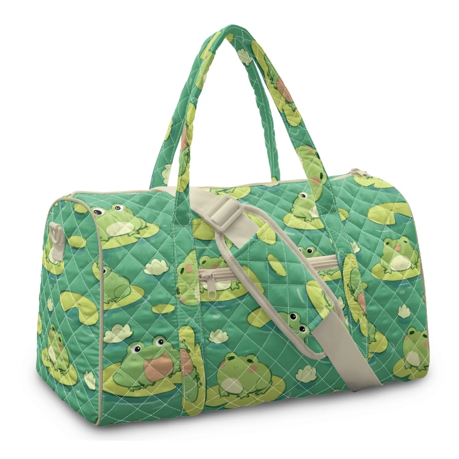 Coloranimal Frog New Trend Carry on Tote Bags for Women Adjustable Strap Quilted Travel Duffels