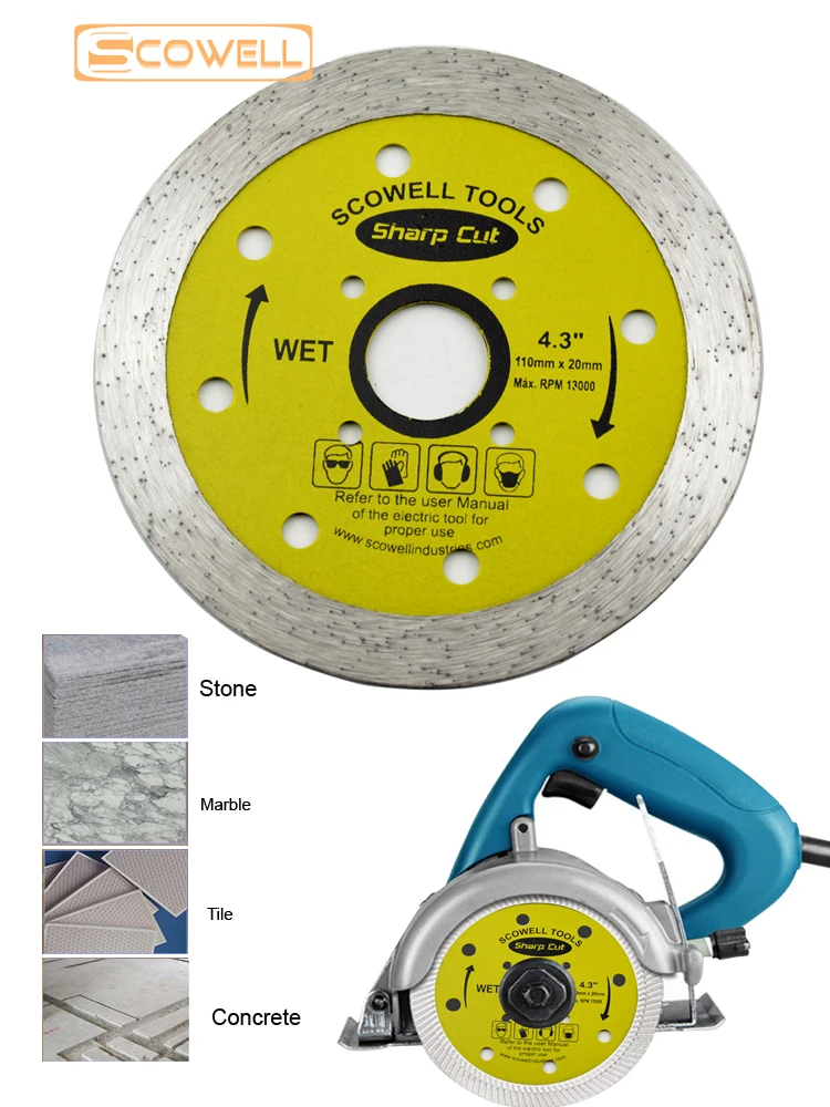 3 Pieces 4.3 inch Diamond Saws Blade Sintered Wet Cutting Disc For Granite Marble Tile Ceramic
