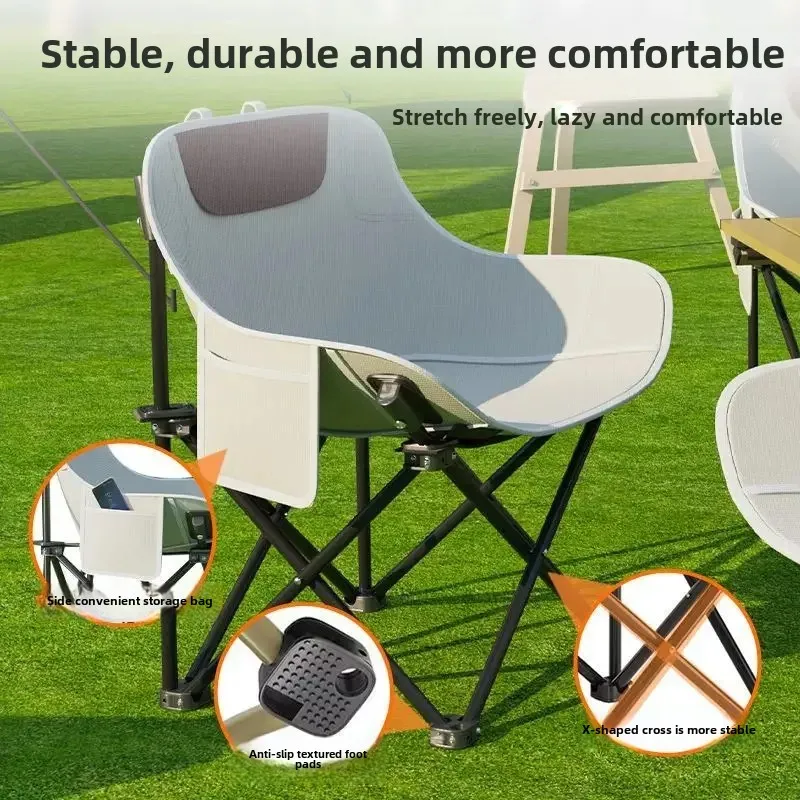 Outdoor Folding C hair Portable Folding Moon Chair Lunch Break Recliner Camping Cha ir Small Stool Mazar Fishing Beach Chair