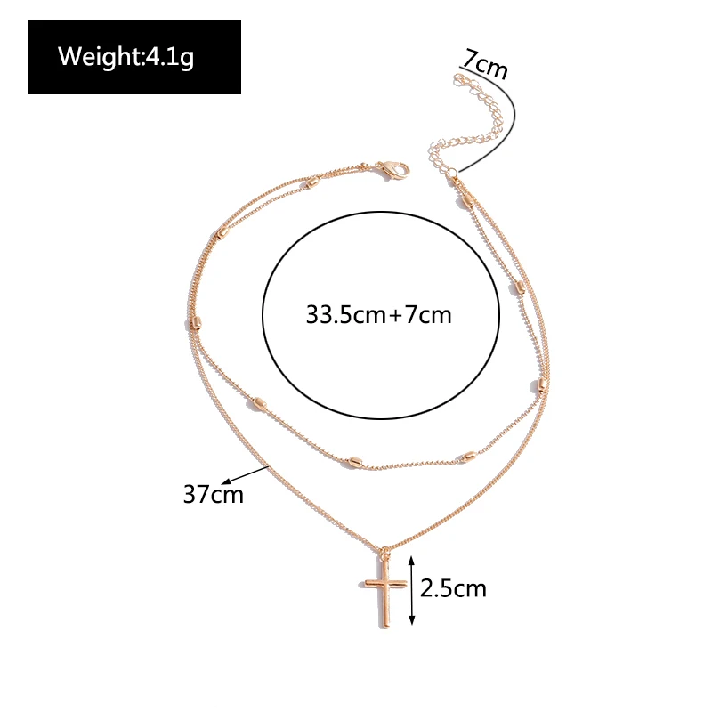 Vintage Kreuz Anhänger Halskette für Frauen Gold Silber Farbe Mehrschichtige Ovale Perlen Kette Halskette Minimalismus Weiblichen Schmuck – Detail 8