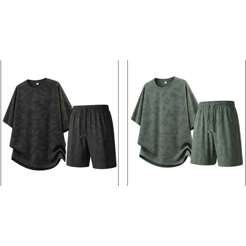 

Summer Outdoor Sports Breathable Ice Silk Quick Drying Sportswear Men's Fashion Trend Breathable Short Sleeved Shorts Set