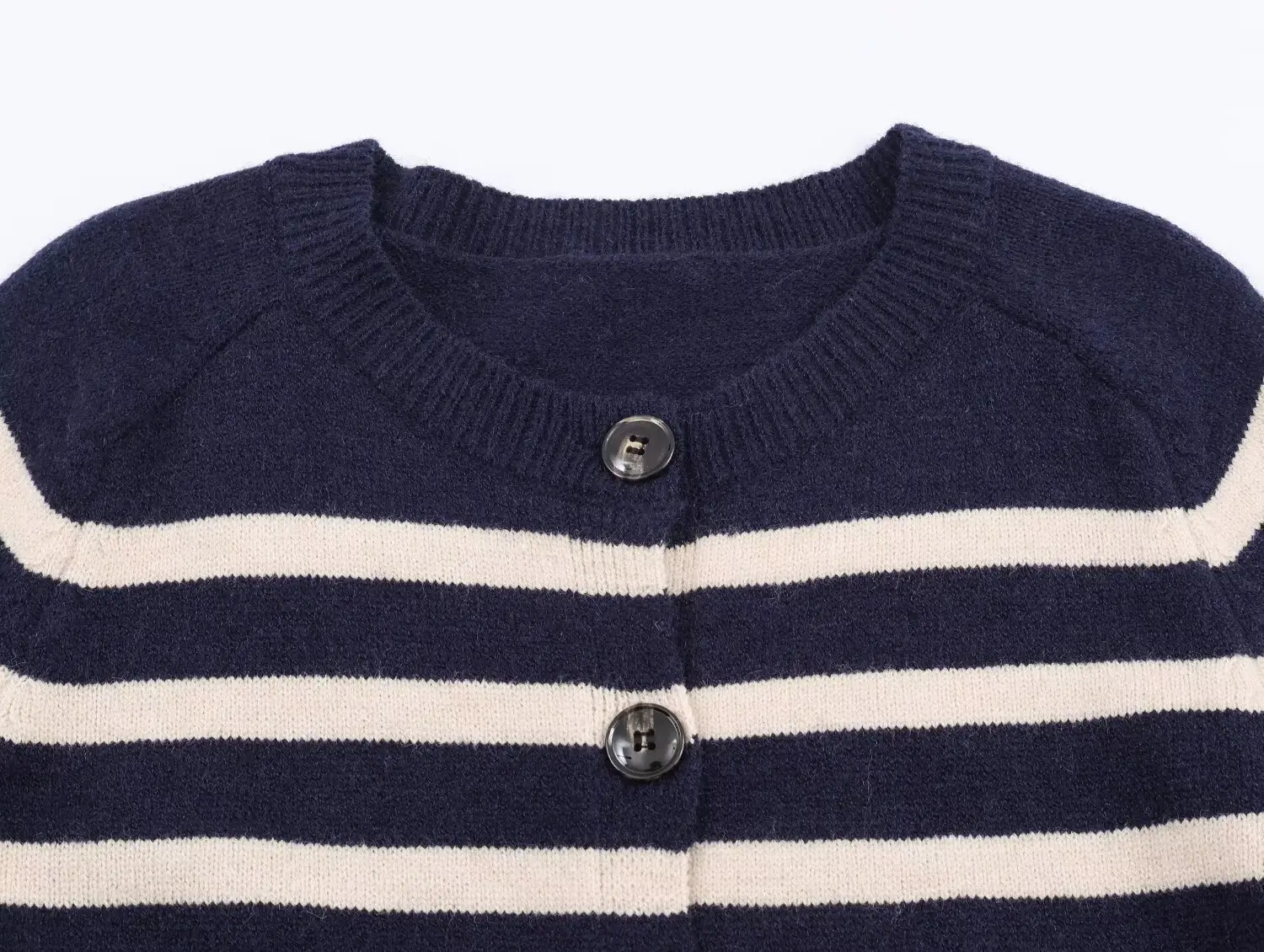 

Dave&Di Nordic Minimalist Elegant Blue White Striped Round Neck Knitted Jacket Women's Sweater Knitwear Woman Clothing Cardigan