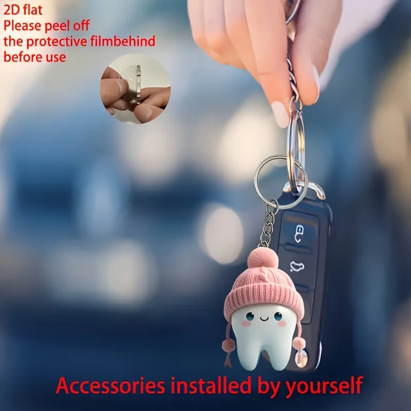 5pcs Cute Teeth Keychain Includes Acrylic 2D Pendant & Thank You Cards & Gift Organza Bags Event Giveaways Packaging Decorations