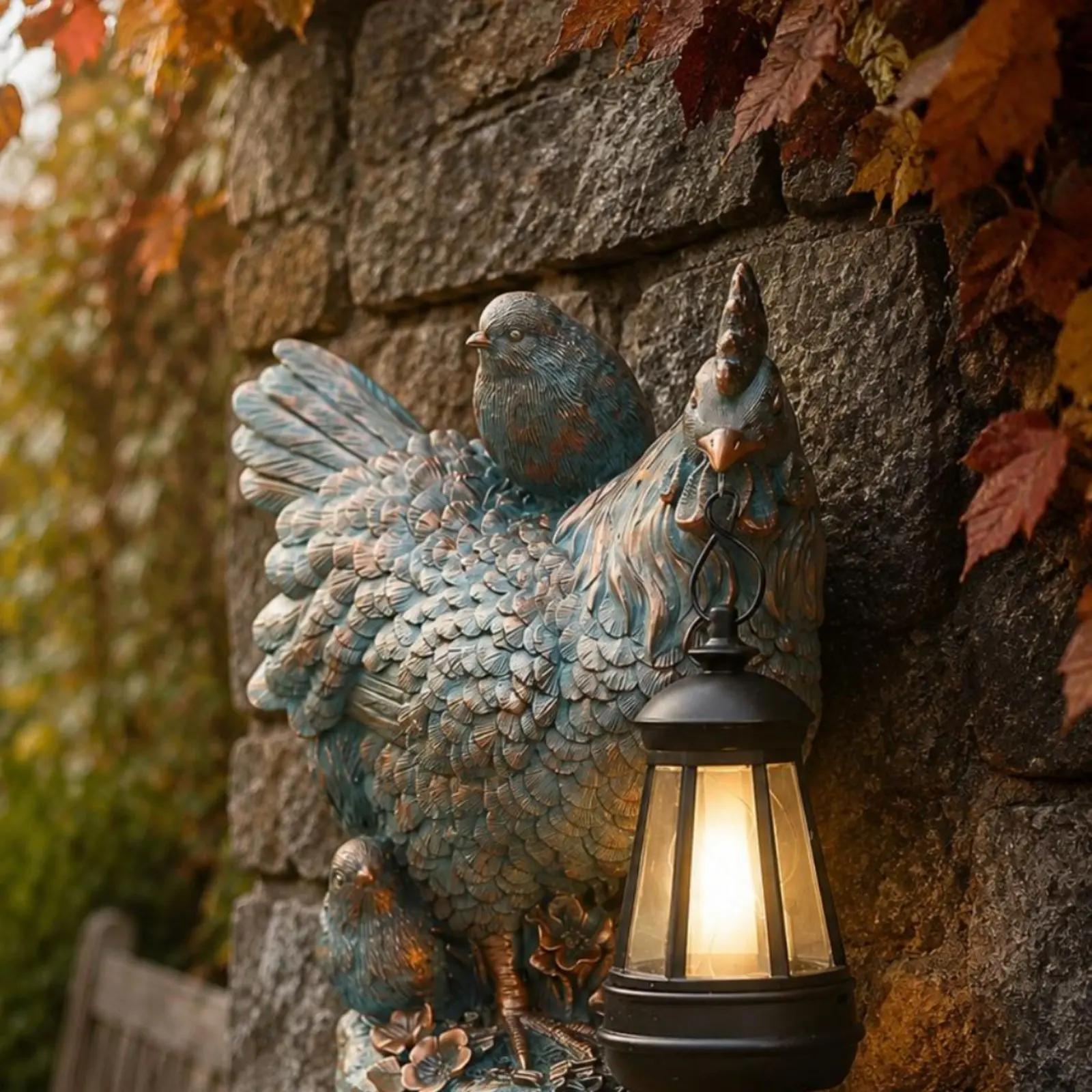 

Chicken Lantern Statue Resin Solar Chicken Statue Hen Lamp Ornament Weather Resistant Figurine Farmhouse Design for Garden